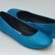 Ready 2 Ship Size 8 Glitter Custom Peacock Blue Ballet Flats Slippers Shoes