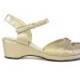1930s Style Wedges Gold Leather Sandals Strappy Peep Toe Platform Wedges Ankle Strap Heels Vintage Wedding Heels Flapper Shoes Size 8.5