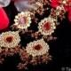 Red Chandelier Earrings, Kundan Earrings, Wedding Jewellery, Bridal Jewelry, Indian Kundan Jewelry by Taneesi