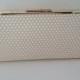 Beige Cream Polka Dot Clutch Purse with Silver Finish Snap Close Frame, Wedding, Bridesmaid, Neutral, Damask, Special Occasion, Bag,