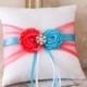 Ring Bearer Pillow, Wedding Ring Bearer Pillow, Turquoise and Pink Coral Ring Bearer Pillow, Wedding Accessories, Custom Color