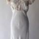 30s ivory silk and lace bias cut nightgown with chiffon puff sleeves / S / M