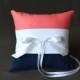 Color Block Wedding Ring Pillow, YOU CHOOSE the colors, shown in white navy and coral