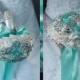 Aqua Wedding Brooch Bouquet. Deposit “Princess Bride” Pearl Aqua Turquoise Brooch Bouquet. Crystal Bridal Broach Bouquet Ruby Blooms Wedding