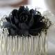 Black Rose Flower Hair Comb. Goth Gothic Hair Accessory, Black Wedding Bridal Hair Comb, Gothic Wedding Hair Accessory, Holloween