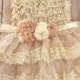 Rustic Beige Ivory Lace Flower Girl Dress Headband set, Beige Lace dress, Wheat country Dress, Rustic Lace Dress,  Vintage Style Flower Girl