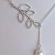 Silver Branch Necklace with A Pearl Drop, Bridal Jewelry, Pearl necklace