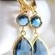 Sapphire Blue Glass Teardrop Dangle Earrings in Gold.  Fashion Gold Dangle Earrings.  Drop. Something Blue. Wedding Jewelry. Gold Earrings.