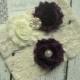 EGGPLANT PURPLE Bridal Garter Set - Ivory Keepsake & Toss Wedding Garters - Chiffon Flowers Rhinestone Garters - Ivory Lace Garter