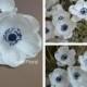 Natural Real Touch Not Silk White Anemones Deep Blue Center Single Stem for Wedding Bridal Bouquets, Centerpieces, Decorative Flowers