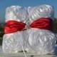 Red and White Ring Pillow-White rosette Ring Pillow with Red sash and crystal bling center