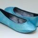Ready 2 Ship Size 7 Glitter Custom Sky Turquoise Blue Ballet Flats Slippers Shoes