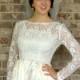 1950s wedding dress, ivory satin wedding gown, lace wedding dress, lace illusion, size S