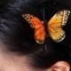 feather butterfly hair clip - monarch butterfly hair clip - bohemian hair accessory - orange butterfly clip - women's accessory - MARGARET
