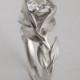 Leaves Engagement Ring No. 7 - Platinum engagement ring, engagement ring, leaf ring, antique,art nouveau,vintage, large Diamond Ring