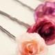 Pink Flower Bobby Pin Set, Floral Bridal Hair Clips, Rose Bobbies - GUMDROPS