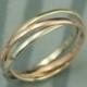14K Tri Color Rolling Ring--Rose, White and Yellow Gold Interlocking Ring--Three 1.5mm wide Half Round Bands--Russian Wedding Band