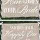 Double sided, Here comes your bride, and they lived happily ever after burlap ring bearer sign with ribbons