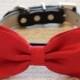 Red dog Bow tie attached to Black Leather, Pet Wedding accessory, Love Red, Wedding idea