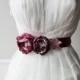 Handcrafted Red Wine Rose  Embroidered Lace Wedding Sash Bridal Belt