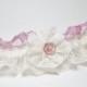 Lace Wedding Garter, Vintage Lace, Ivory, Pink, Lace Flower with Pink Button