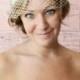 Bridal Birdcage Veil with Chenille Dots in the Bandeau Style - Cream Ivory - Free Feather Fascinator with Purchase