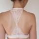 Light PEACH Triangle Lace Bralette. Beautiful Delicate Bra. Soft Wireless Top. Bridal Lingerie