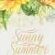 Watercolor Wreath Sunflower with Wild Herbs. Bohemian Boho Flowers. Hand Painted Wedding Wreath. Digital DIY invitations. Greeting card