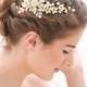Pearl and Flower Vintage Inspired Wedding Hair Vine in Ivory, Hand painted Ivory Flower Bridal Headpiece, Beaded Wedding Hair Jewelery