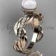 14kt rose gold diamond pearl, leaf and vine engagement ring AP231