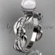 Platinum diamond pearl, leaf and vine engagement ring AP231