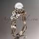 14kt rose gold diamond pearl leaf and vine engagement ring AP251