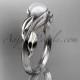 14kt white gold pearl leaf and vine engagement ring AP273