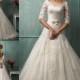 NEW Boat Neck A-line 3/4 Sleeve Wedding Dress Lace Sexy Open Back Bridal Gown