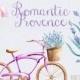 Vintage Bicycle with Lavender Bouquet, Parachute, Banner. Flower Basket. Wedding invitation clipart , Romantic Provence, DIY invite