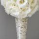 Premium soft silk Ivory Cream flower ball, WEDDING CENTERPIECE, wedding pomander kissing ball, flower girl 7" 8" 10" 12 14" 16" 18"