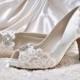 Wedding Shoes - Custom 250 Color Choices- PBP  Vintage Wedding Lace Peep Toe 3" Heels, Women's Bridal Shoes