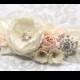 Ivory Nude Peach Rose Beaded Sash/ Wedding Ribbon Sash/ Free Shipping on Additional Items