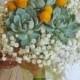 Set of Triple succulent bouquet and matching boutonniere
