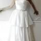CLEARANCE Floor Length 3 Tiered Bohemian A-line Wedding DRess Adorned with Small Flowers and Rhinestone Sash