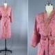 Chiffon Robe / Sari Robe Kimono / Vintage Indian Sari / Dressing Gown Wedding Lingerie / Boho Bohemian / Coral Pink Floral