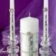 Pearl and silver painted handmade Wedding Unity Candlecustom colorSilver Metal Weddingpersonalization unity candle set Crystal3pcs