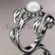 14kt white gold diamond pearl engagement ring AP287