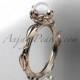 14k rose gold diamond pearl vine and leaf engagement ring AP290