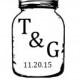 Mason Jar Bride and Groom Initials and Date - Custom Rubber Stamp - Deeply Etched - You Choose Size