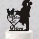 Wedding Cake Topper Silhouette Couple Mr & Mrs Personalized with Last Name and Two Cats, Acrylic Cake Topper [CT4c2]