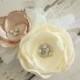 Bridal fascinator, brides hair clip, ivory and champagne fabric flower and feather hair accessory, wedding hair clip