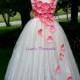 Coral & ivory lace flower girl dress/ Junior bridesmaids dress/ Flower girl pixie tutu dress/ Rhinestone tulle dress