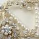 Gold  Pearl Bridal Necklace Gold Wedding Jewelry Vintage Flower Leaves Swarovski Crystal Wedding Necklace SABINE GARDEN