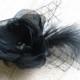 Black hair flower Black hair clips Black fasciantor  Black veil Black hair feathers clips Black tulle headpiece Black flower gift Gift idea